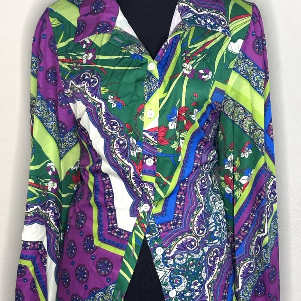 Vintage 70s Psychedelic Paisley Floral Button-Up Blouse